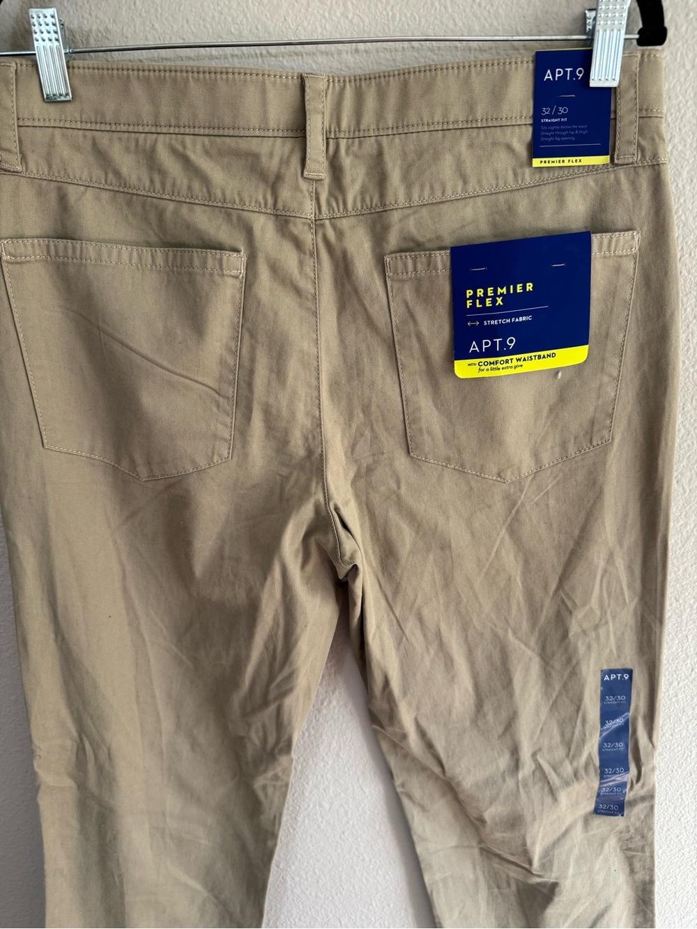 APT 9 Men’s Premier Flex Straight Fit Khaki Trouser Pants- Size: 32x30 - Picture 5 of 9